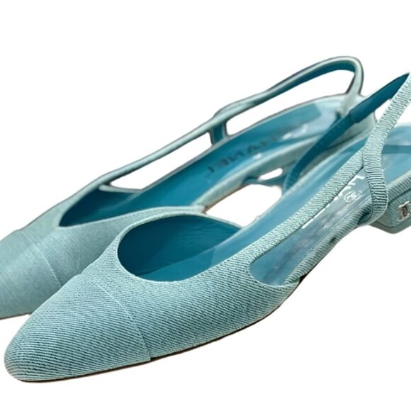 CHANEL - Blue Denim Slingbacks - size 38.5 - Picture 4 of 6
